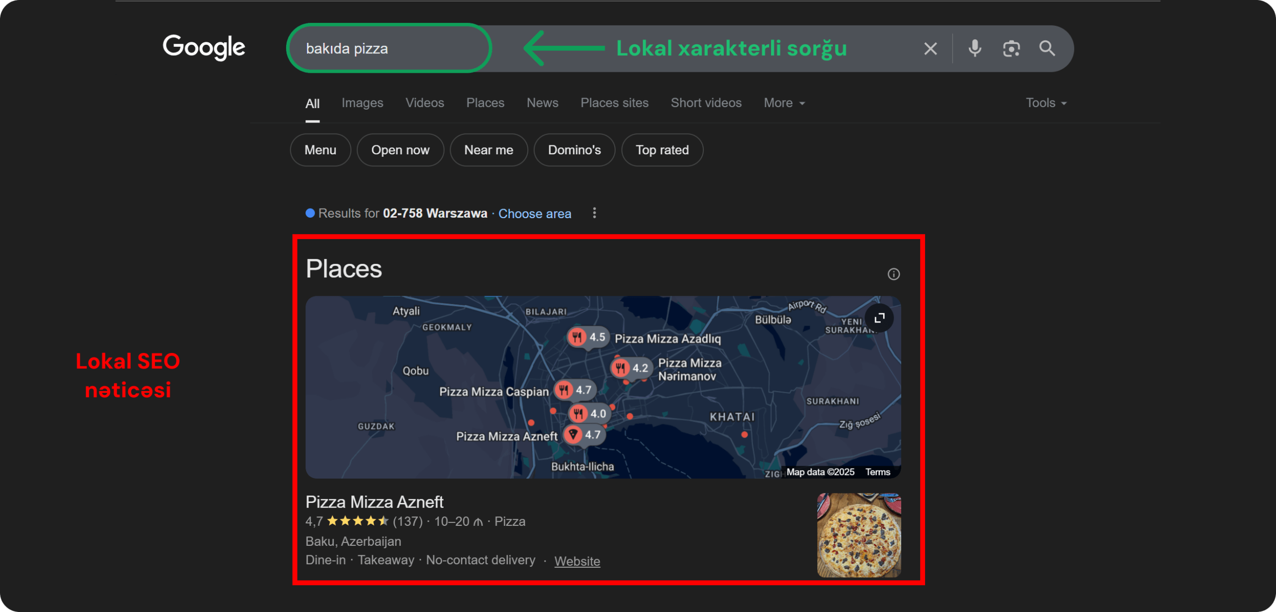 Lokal SEO üçün SERP nümunəsi