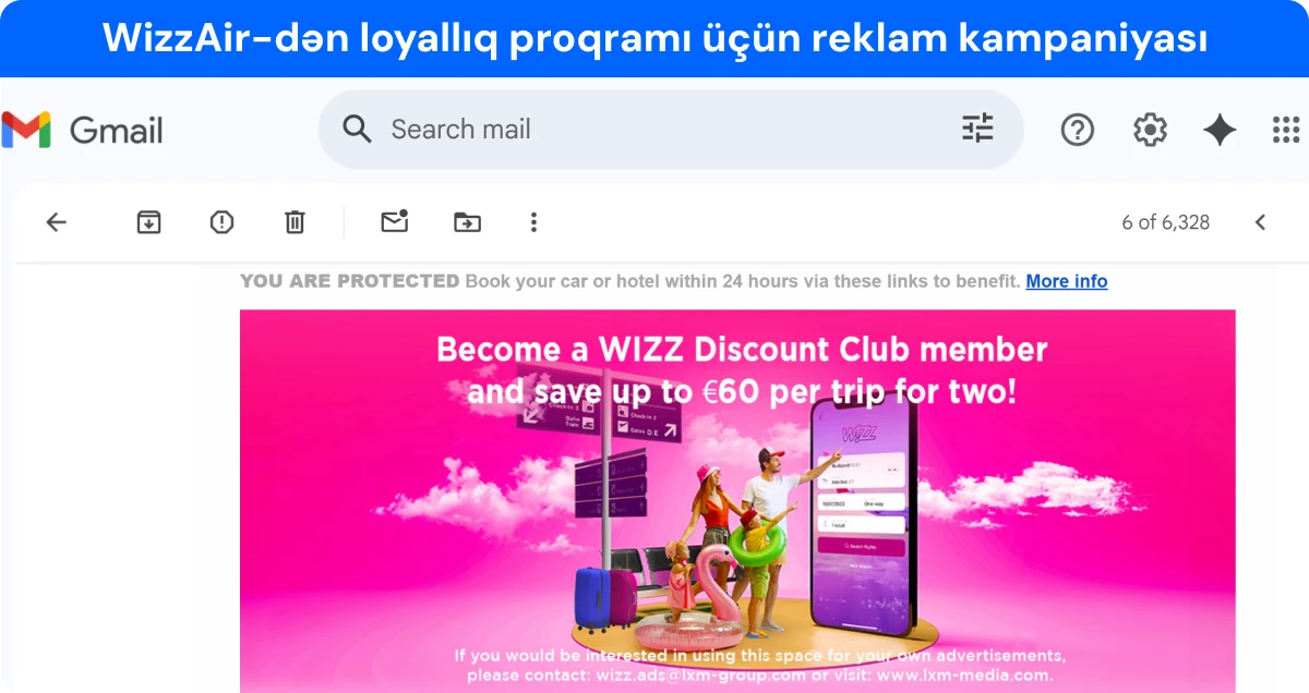 WizzAir-dən loyallıq proqramı üçün reklam email marketinq kampaniyası