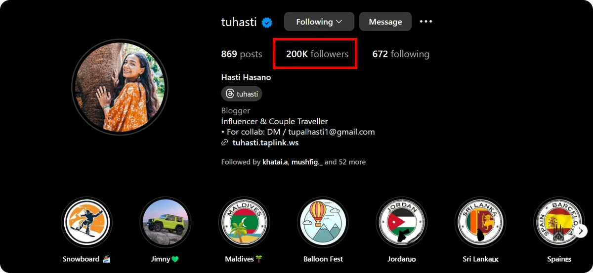 200K izləyicili makro influenserin Instagram profil nümunəsi