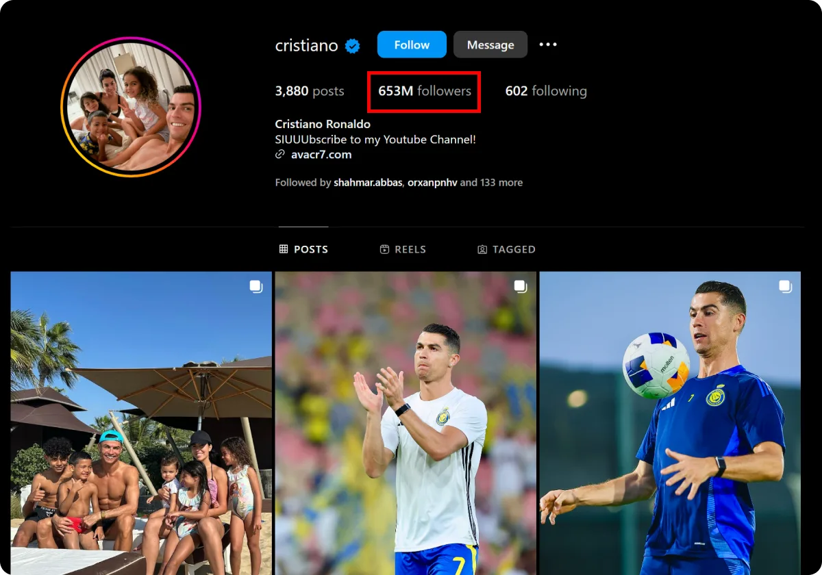 653M izləyicili meqa influenserin Instagram profil nümunəsi
