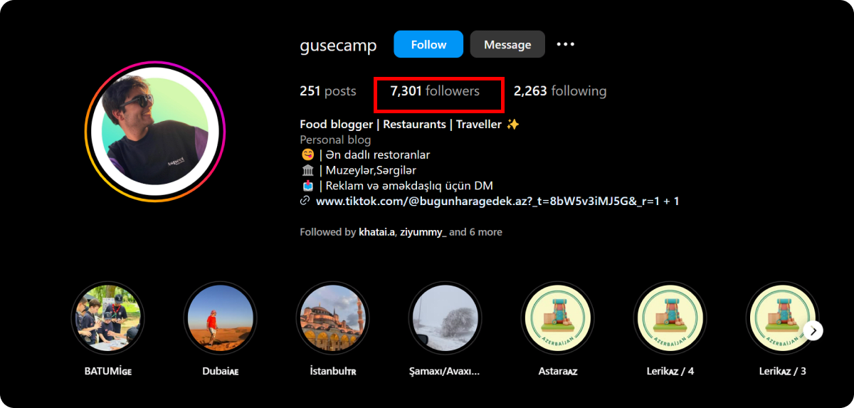 7K izləyicili nano influenserin Instagram profil görüntüsü