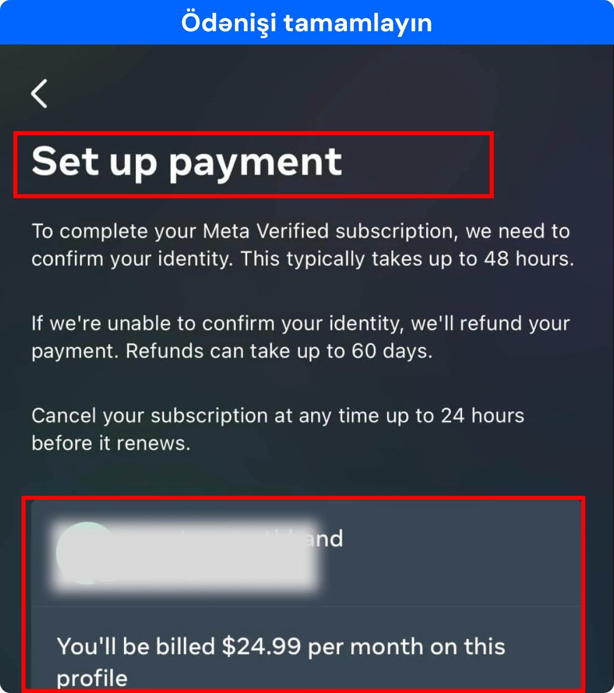 Meta verified prosesi üçün dördüncü addım