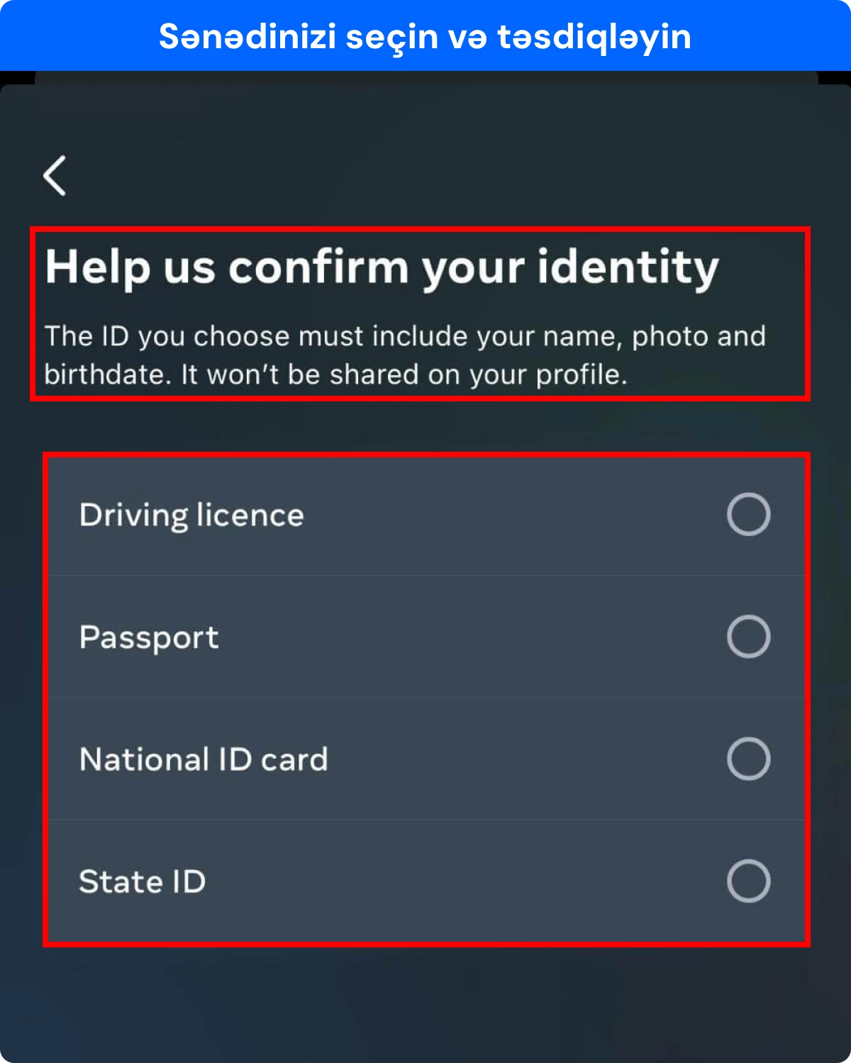 Meta verified prosesi üçün üçüncü addım