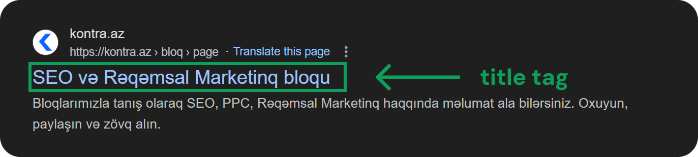 Kontra.az saytından title tag üçün nümunə