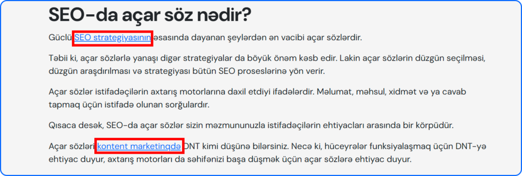 Daxili linkləmə üçün nümunə