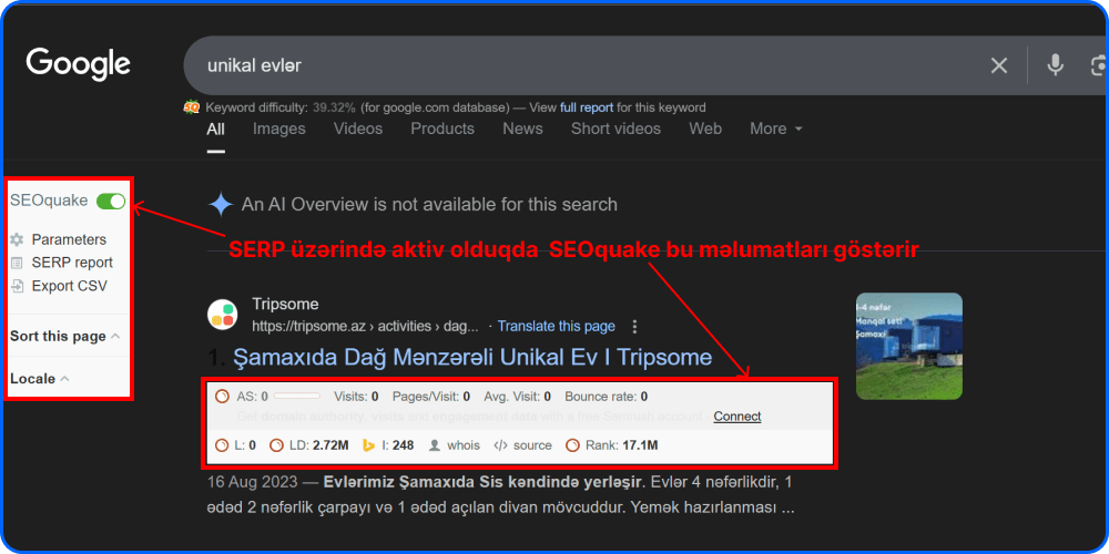 Seoquake SERP-də