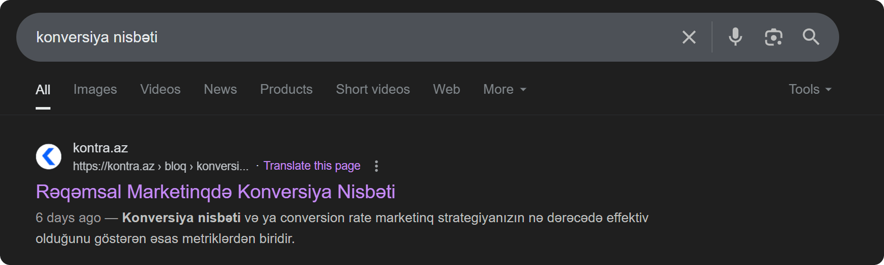 Title tag SERP-də necə göründüyünə dair nümunə