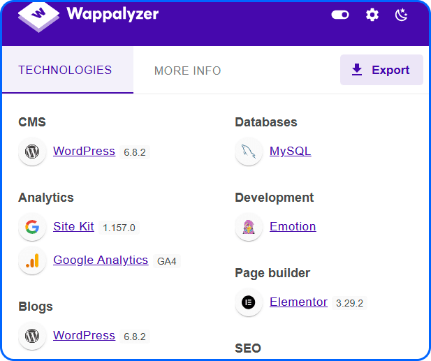 Wappalyzer chrome extension